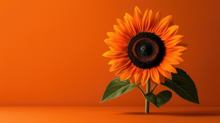 Vibrant Sunflower on Orange Background: A Summer Still Life