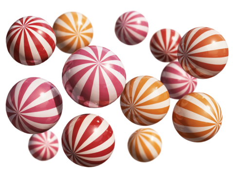 Abstract colorful striped balls background design image 3d red on transparent background