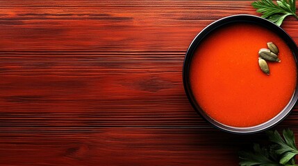 Delicious Red Tomato Soup in a Black Bowl