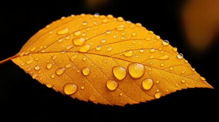 Golden Autumn Leaf with Dew Drops