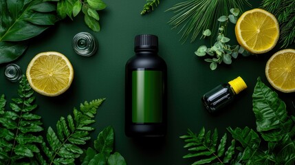 Natural Essential Oil Product with Lemon and Greenery