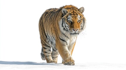 Fototapeta premium A Siberian tiger strolls through snow