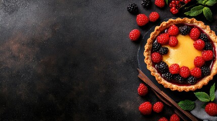 Delicious Lemon Tart with Raspberries and Blackberries