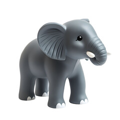 A rubber toy stands on white or transparent background showcasing its design with round body ears and white tusks