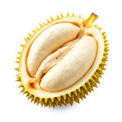 Obraz premium Halved Durian Fruit Close up Creamy White Flesh and Spiky Exterior