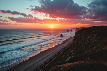 Obraz premium Breathtaking coastal sunset along pacific highway