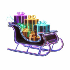 Neon Christmas Sleigh Overflowing with Gifts