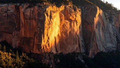 Sunset illuminates the majestic sandstone cliffs in Zion National Park with USA.