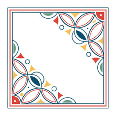 Colorful Geometric Frame: A vibrant square frame features a geometric design in red, yellow, blue, and green, perfect for adding a touch of modern elegance to your projects.