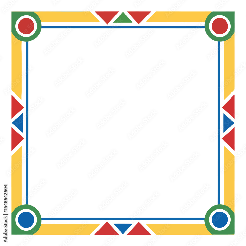 Poster geometric frame design: a visually striking square frame, adorned with colorful geometric shapes, pr