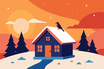 Fototapeta premium Christmas winter landscape with houses, snow, and trees
