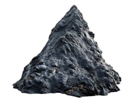 Dark grey rocky peak isolated on transparent background 3d render