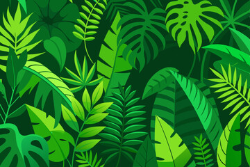 Green leaves create a seamless, natural pattern, illustrating the vibrant foliage of a summer forest