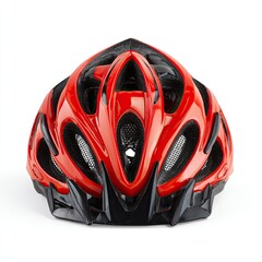 Red bicycle helmet with ventilated design