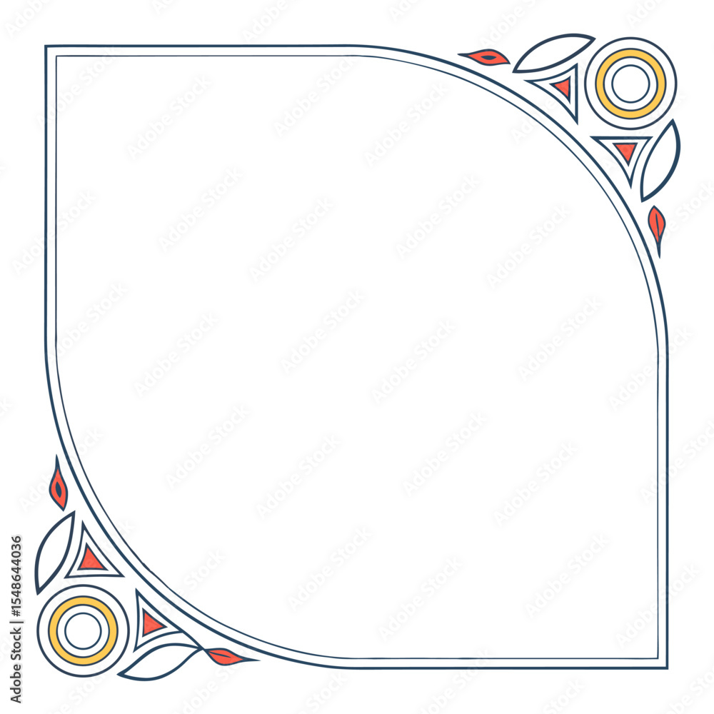 Poster decorative frame with circle accent: an eye-catching square frame with a circular element, outlined 