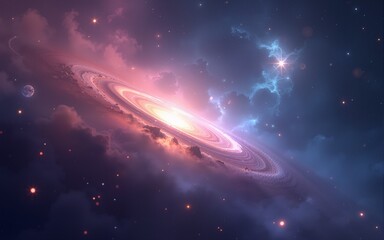 a cosmic metaverse scene, galaxies swirling in a digital space, nebulae made of bright pixelated colors. High quality