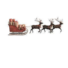 Fototapeta premium Santa's Reindeer Sleigh with Christmas Presents, Isolated on White Transparent background