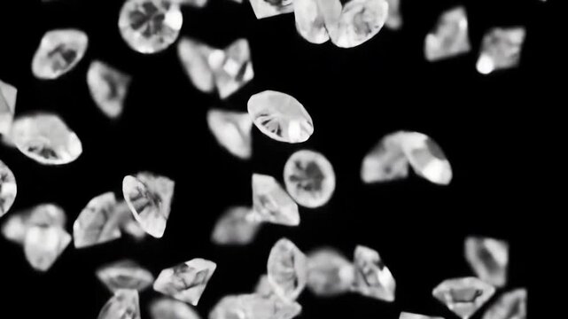 Slow Motion Falling Diamonds on Black Background. Luxurious and elegant visual effect. - Powered by Adobe