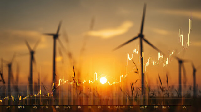 Increase in electricity prices on the world market. Green energy in full development.Investment finance chart,stock market business and exchange financial growth graph.