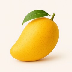 Ripe Yellow Mango with Green Leaf on White Background