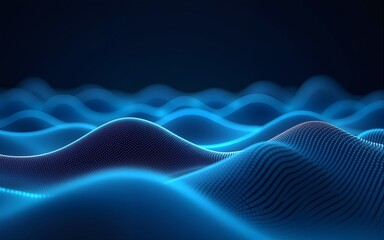 Technology background with connected dots on 3D wave landscape. Data science, particles, digital world, virtual reality, cyberspace, metaverse concept. High quality