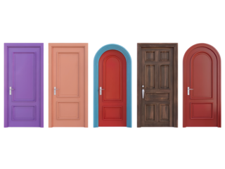 Collection of colorful modern interior doors design 3d red wood on transparent background