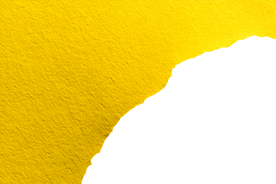 Yellow torn paper edge texture isolated on transparent background