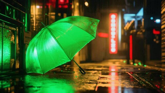 Red Umbrella in Neon Rain