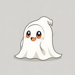 Cute cartoon ghost holding a small pumpkin for halloween