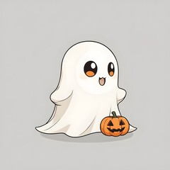 Cute cartoon ghost with jack o lantern for halloween