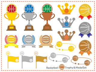 トロフィー■バスケットボールのトロフィー＆王冠セット（金賞・銀賞・銅賞）