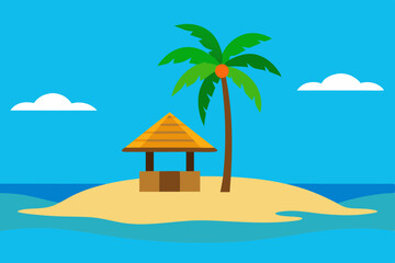 Tropical paradise island with palm trees on a summer beach by the turquoise sea, perfect for a relaxing vacation
