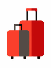 Red travel suitcase with handle, wheels, and nobody around, isolated on white, symbolizing a journey or vacation