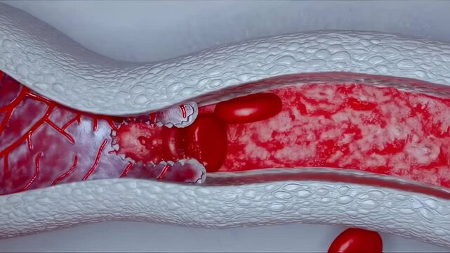 Medical Animation Showing Blood Clot Formation in Artery, 3d Rendering Footage