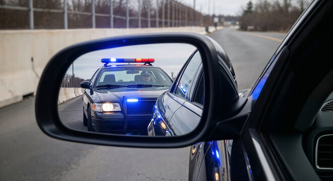 Police car in side-view mirror