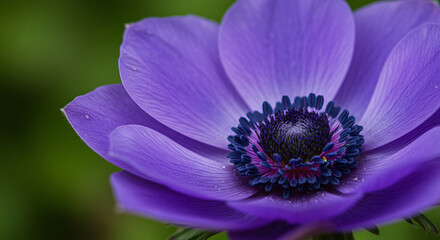 Beautiful violet and purple Anemone flower in macro close-up with petals in bloom