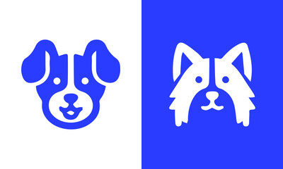 Two cute dog head icons blue and white ai generated