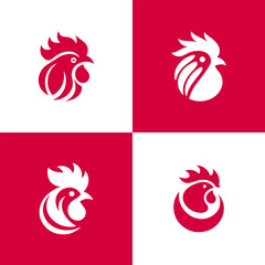 Four abstract rooster head designs red and white ai generated