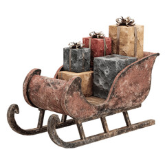 Rustic Stone Gift Sleigh Christmas Decoration, Winter Holiday Decor