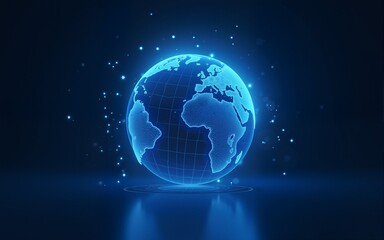 A glowing blue digital globe with a digital grid structure. High quality