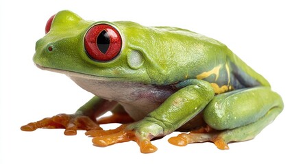 Close-up of a vibrant green tree frog