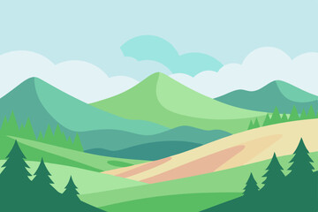 Serene Green Mountain Landscape Rolling Hills and Lush Meadows Illustration