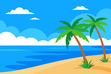 Fototapeta na wymiar Tropical Beach Paradise Palm Trees, Ocean, and Sunny Skies