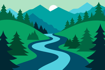 Serene Mountain River Landscape A Picturesque Vista of Nature's Beauty