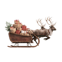 Reindeer Pulling a Sleigh Loaded with Christmas Gifts