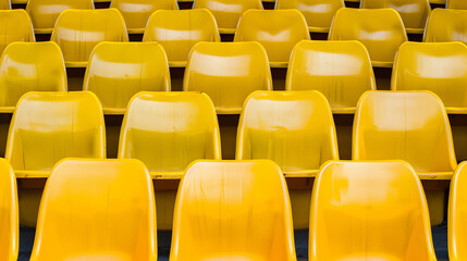 Fototapeta premium Symmetrical yellow stadium seats from above, a serene geometric pattern of empty spaces