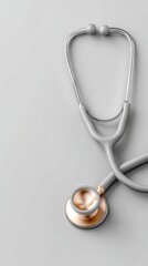 The realistic photography showcases a silver stethoscope used in leeyongjay medical research, creating copy space for additional text or design elements perfectly.