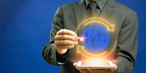 Global business concept, the exchange of goods and services across national borders. Economic...