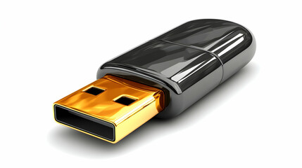 Metallic Black And Gold USB Flash Drive Isolated On White Background