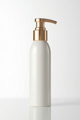 "Elegant Lotion or Soap Packaging Mockup Featuring Gold Cap and White Bottle"

